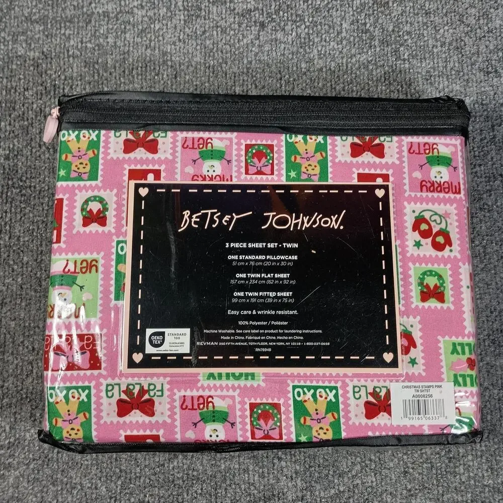 Betsey Johnson Sheet Set Twin Pink Holiday‎ Christmas